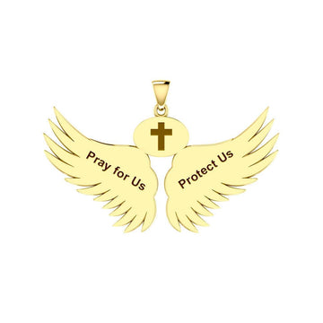 Guardian Angel Wings Solid Gold Pendant with Leo Zodiac Sign GPD5519 - Jewelry
